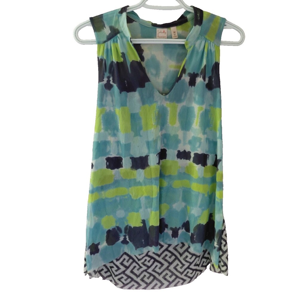 Johnny Heaven Print Mesh Sleeveless Geometric Hi-Low Top Size Medium